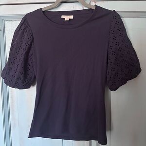 Chic Women's Navy Eyelet Sleeve Top
